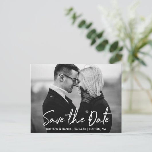 Handgeschreven script Bewaar de datum zwart-wit Briefkaart (Staand voorkant)