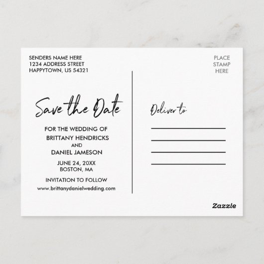 Handgeschreven script Bewaar de datum zwart-wit Briefkaart (Achterkant)