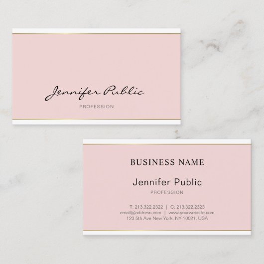 Handgeschreven script Blush Pink Gold Plain Trendy Visitekaartje (Voorkant / Achterkant)