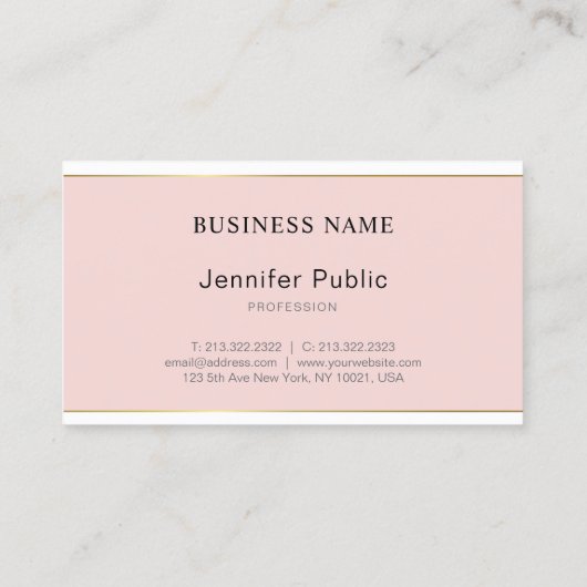 Handgeschreven script Blush Pink Gold Plain Trendy Visitekaartje (Achterkant)