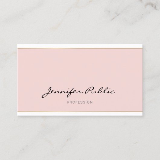 Handgeschreven script Blush Pink Gold Plain Trendy Visitekaartje (Voorkant)