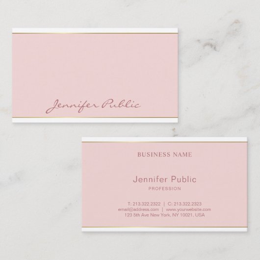 Handgeschreven Script Blush Pink Gold Sjabloon Chi Visitekaartje (Voorkant / Achterkant)