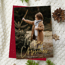 Handgeschreven script Bourgondië Prettig kerstfees Folie Feestdagenkaart