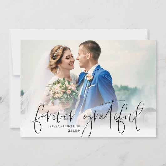 handgeschreven script bruiloft bedankt fotokaart (Voorkant)