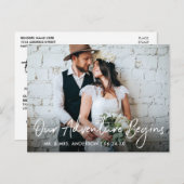 Handgeschreven script bruiloft ons avontuur Bedank Briefkaart (Voorkant / Achterkant)