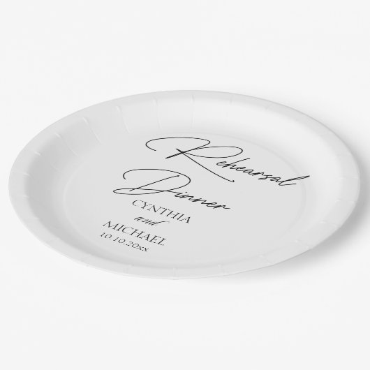 Handgeschreven script bruiloft repetitie diner papieren bordje (Gekanteld)