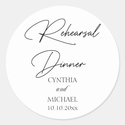 Handgeschreven script bruiloft repetitie diner ronde sticker (Voorkant)