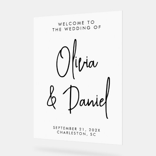 Handgeschreven script bruiloft welkom acryl bord (Hoek)