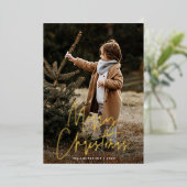 Handgeschreven Script Camel Merry Christmas Photo Folie Feestdagenkaart (Staand Voorkant)