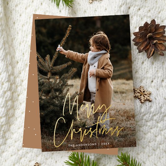 Handgeschreven Script Camel Merry Christmas Photo Folie Feestdagenkaart