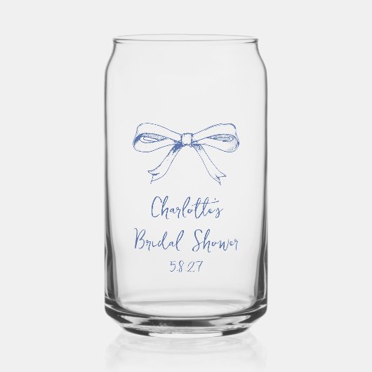 Handgeschreven Script Coquette Boog Blauwe Bruilof Blikvorm Glas (Voorkant)