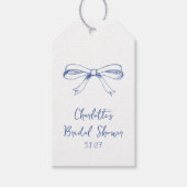 Handgeschreven Script Coquette Bow Blue Vrijgezell Cadeaulabel (Voorkant)