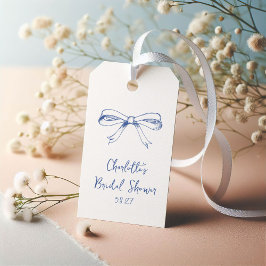 Handgeschreven Script Coquette Bow Blue Vrijgezell Cadeaulabel