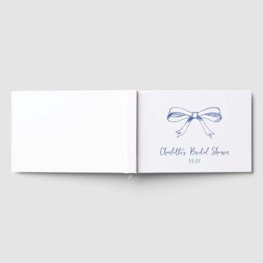 Handgeschreven Script Coquette Bow Blue Vrijgezell Gastenboek (Volledig)