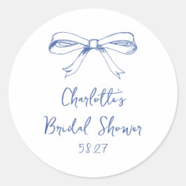 Handgeschreven Script Coquette Bow Blue Vrijgezell Ronde Sticker