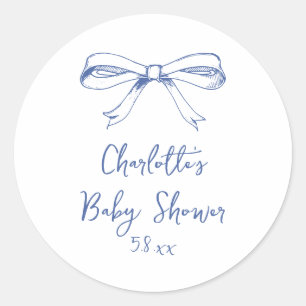 Handgeschreven Script Coquette Strik Blauw Baby Sh Ronde Sticker