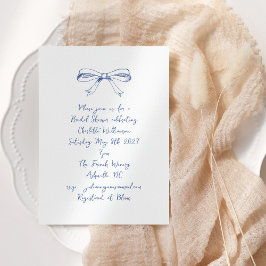 Handgeschreven Script Coquette Strik Blauw Bruidsf Kaart