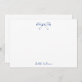 Handgeschreven Script Coquette Strik Blauw Bruidsu Bedankkaart (Voorkant / Achterkant)