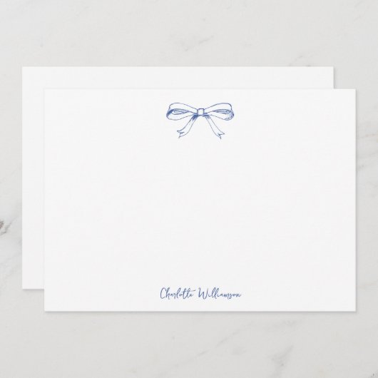 Handgeschreven Script Coquette Strik Blauw Bruidsu Bedankkaart (Voorkant / Achterkant)