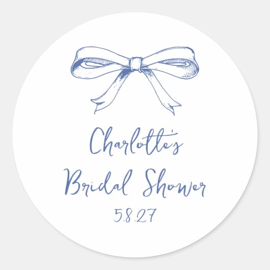 Handgeschreven Script Coquette Strik Blauw Bruidsu Ronde Sticker (Voorkant)