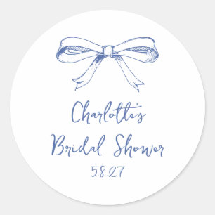 Handgeschreven Script Coquette Strik Blauw Bruidsu Ronde Sticker