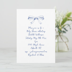 Handgeschreven Script Coquette Strik Blauwe Baby S Kaart