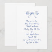 Handgeschreven Script Coquette Strik Blauwe Baby S Kaart (Voorkant / Achterkant)