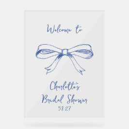 Handgeschreven Script Coquette Strik Blauwe Bruids Acryl Bord