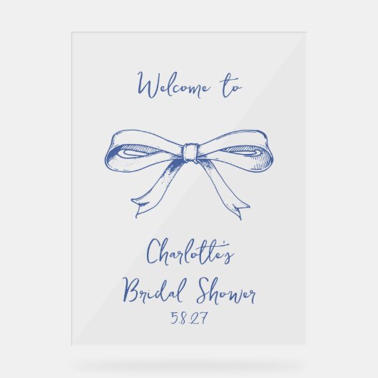 Handgeschreven Script Coquette Strik Blauwe Bruids Acryl Bord (Voorkant)