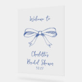 Handgeschreven Script Coquette Strik Blauwe Bruids Acryl Bord (Hoek)