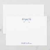 Handgeschreven Script Coquette Strik Blauwe Bruids Bedankkaart (Voorkant / Achterkant)