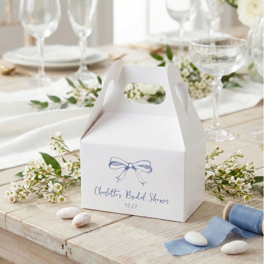 Handgeschreven Script Coquette Strik Blauwe Bruilo Bedankdoosjes