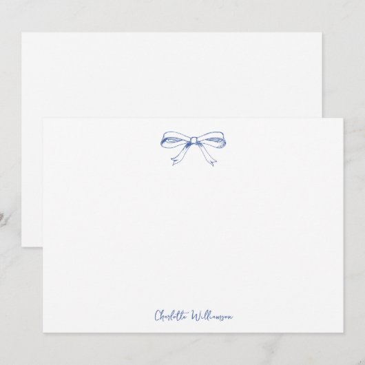 Handgeschreven Script Coquette Strik Blauwe Bruilo Bedankkaart (Voorkant / Achterkant)