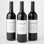 Handgeschreven Script Coquette Strik Blauwe Bruilo Wijn Etiket (Flessen)