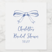 Handgeschreven Script Coquette Strik Blauwe Bruilo Wijn Etiket (Enkel label)