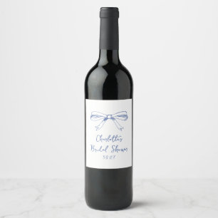 Handgeschreven Script Coquette Strik Blauwe Bruilo Wijn Etiket