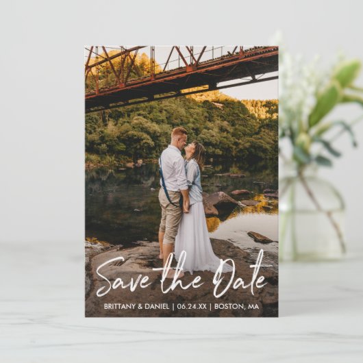 Handgeschreven Script Couple-foto Save The Date (Staand voorkant)