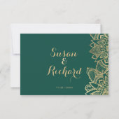 Handgeschreven script donkergroen gouden mandala R RSVP Kaartje (Achterkant)