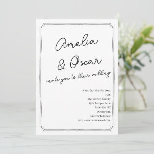 Handgeschreven Script Doodle Frame Trouw Wit Kaart