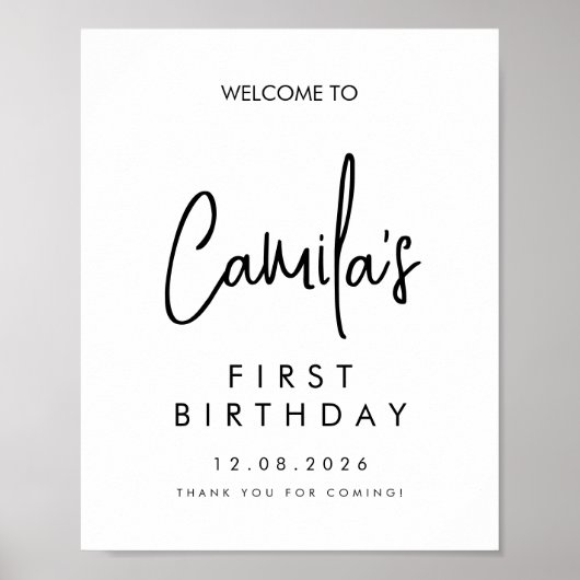 Handgeschreven script Eerste verjaardag Welkom ver Poster (Voorkant)