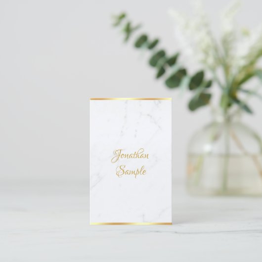 Handgeschreven Script Elegant Classy Marble Gold Visitekaartje (Staand voorkant)