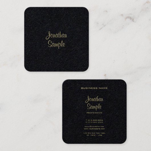 Handgeschreven Script Elegant Luxe Premium Zwart Vierkante Visitekaartje (Voorkant / Achterkant)