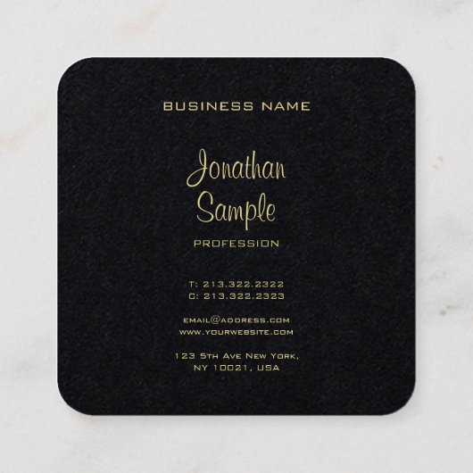 Handgeschreven Script Elegant Luxe Premium Zwart Vierkante Visitekaartje (Achterkant)