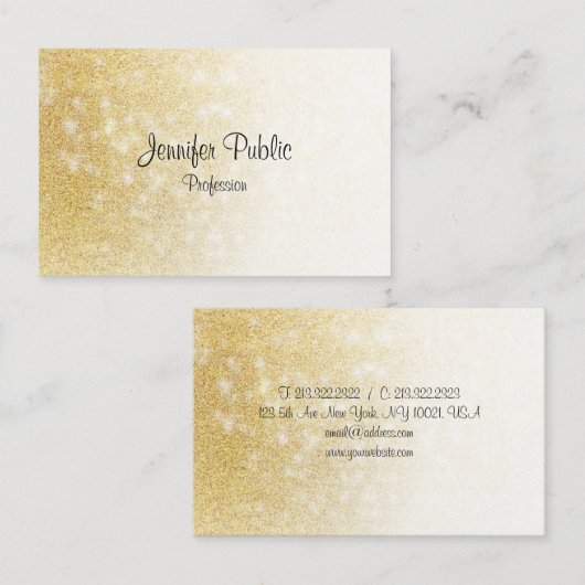 Handgeschreven Script Elegant Modern Goud Glitter Visitekaartje (Voorkant / Achterkant)