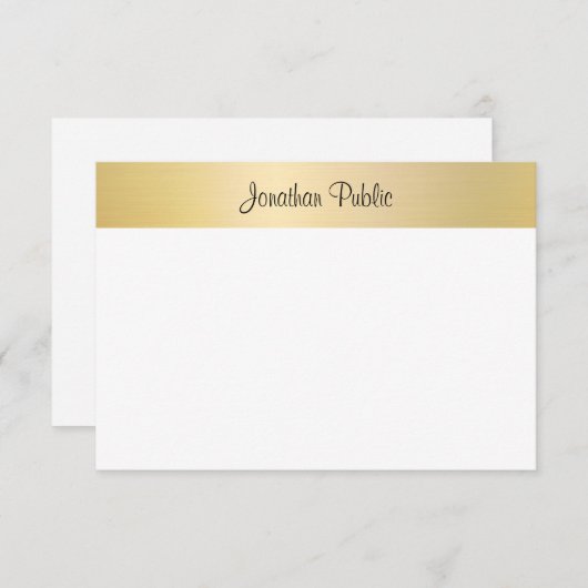 Handgeschreven Script Elegant Modern Goud Wit Notitiekaartje (Voorkant / Achterkant)