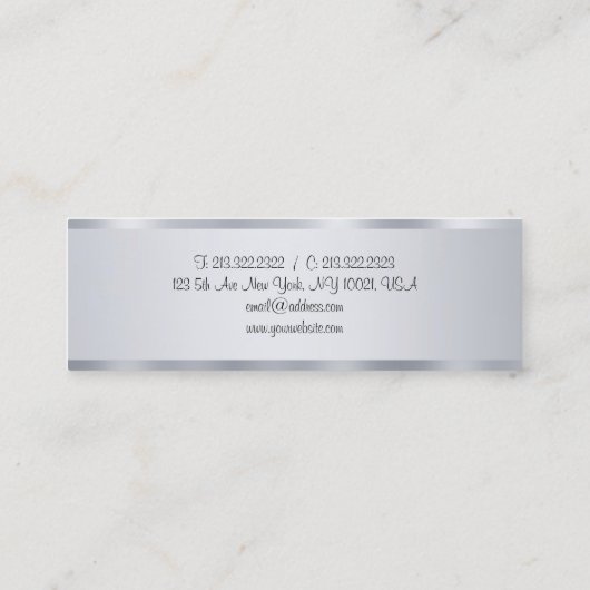 Handgeschreven Script Elegant Modern Silver Sjablo Mini Visitekaartje (Achterkant)