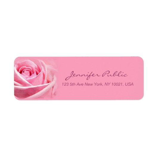 Handgeschreven script Elegante Waterverf Pink Rose Etiket (Voorkant)