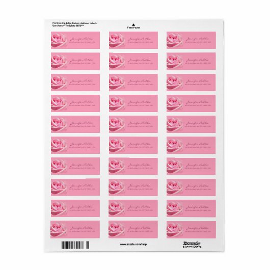 Handgeschreven script Elegante Waterverf Pink Rose Etiket (Full Sheet)