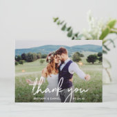Handgeschreven script foto bruiloft bedankkaart (Staand voorkant)