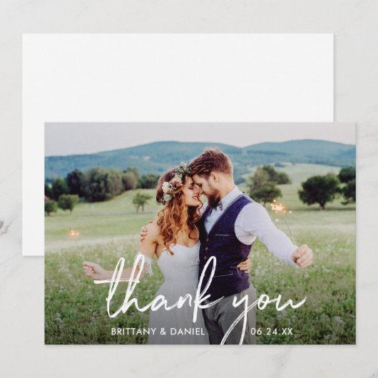 Handgeschreven script foto bruiloft bedankkaart (Voorkant / Achterkant)
